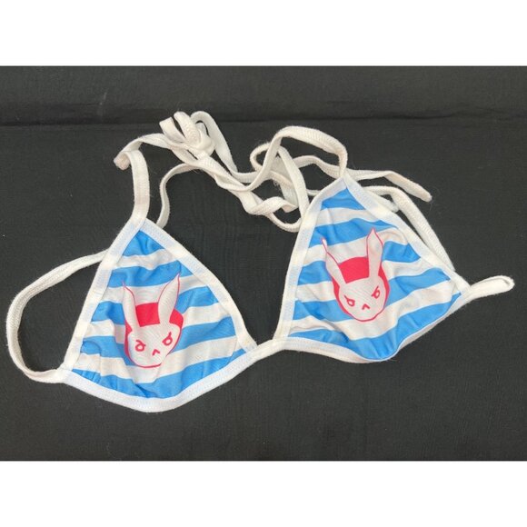 D.VA Cosplay S Micro Bikini Set Japanese Anime Thong Panties & Bra Blue With Leg - Picture 4 of 6